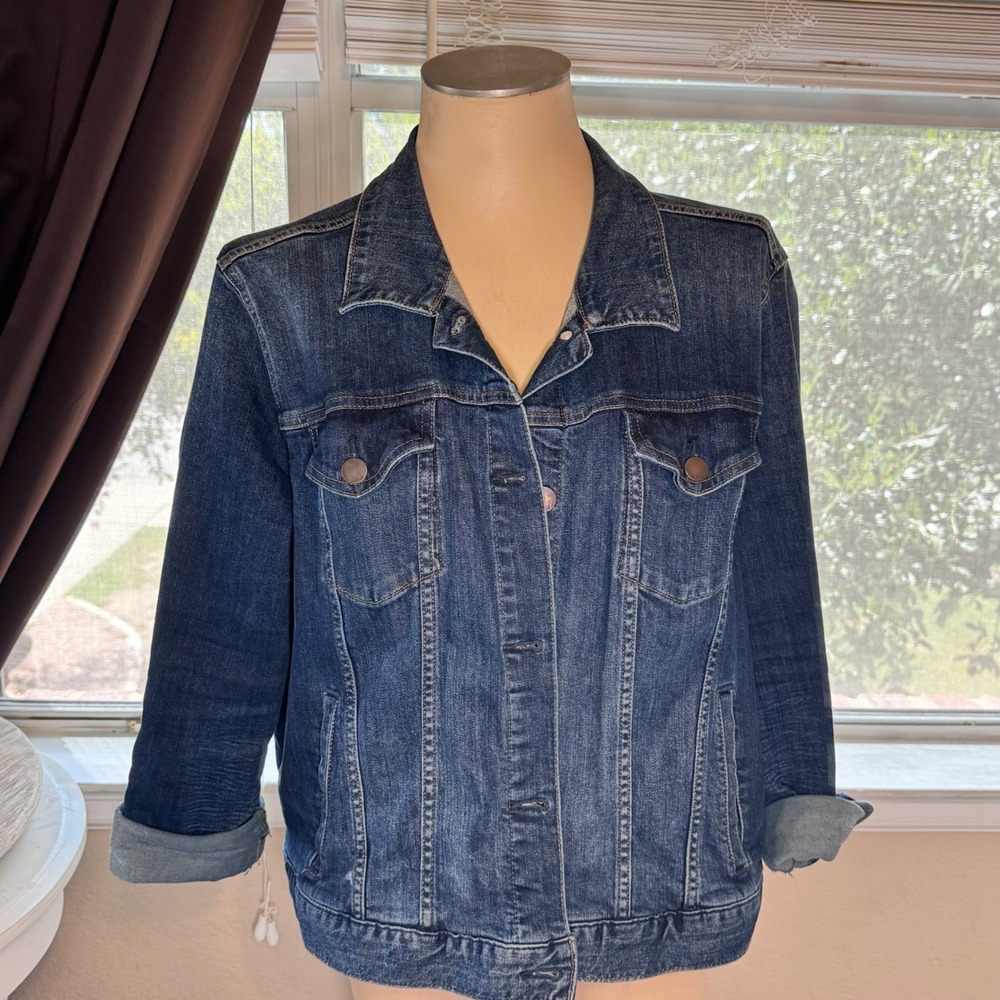ana a new approach Womens XXL Dark Wash Denim Trucker Jacket Indigo Blue